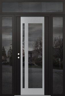 Diamond C15 64" x 96" black/black mirrored Glass Panel stainless steel RHI with 2 Sidelites and Transom mirrored Glass