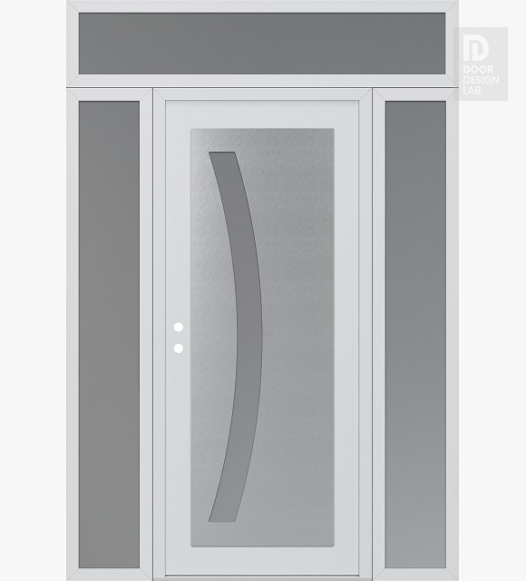 Modern Steel Front Door Diamond C4 68" x 96" white/white frosted Glass Panel stainless steel RHI with 2 Sidelites and Transom frosted Glass