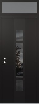 DIAMOND A9 36" X 96" BLACK/BLACK MIRRORED GLASS PANEL BLACK RHI WITH TRANSOM FROSTED GLASS