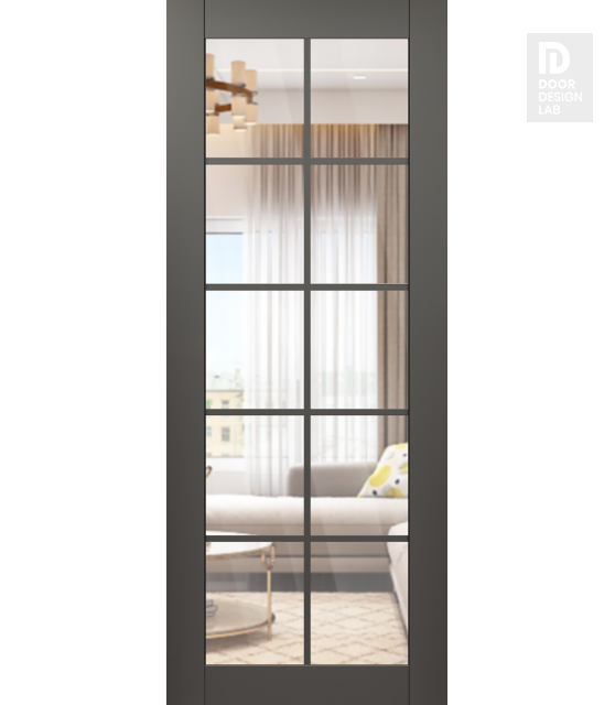 DOOR SLAB AVON 10 LITE CLEAR VETRO GRAY MATTE 24" X 92 1/2" X 1 3/4" TEMPERED CLEAR GLASS