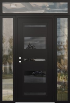 Diamond C10 60" x 96" black/black mirrored Glass Panel black RHI with 2 Sidelites and Transom clear Glass