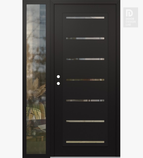 Modern Steel Front Door Diamond C11 48" x 80" black/black clear Glass Panel black RHI with Sidelite clear Glass