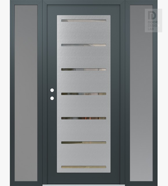 Modern Steel Front Door Diamond C11 60" x 80" anthracite/anthracite clear Glass Panel stainless steel RHI with 2 Sidelites frosted Glass