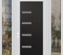 Modern Steel Front Door Diamond C8 64" x 96" white/white frosted Glass Panel black RHI with 2 Sidelites and Transom clear Glass