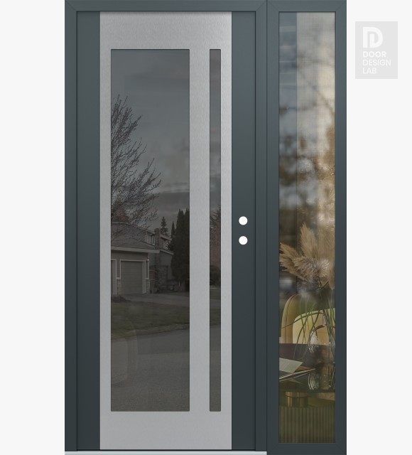 Modern Steel Front Door Diamond C15 48" x 80" anthracite/anthracite mirrored Glass Panel stainless steel LHI with Sidelite clear Glass