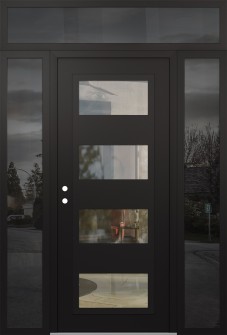 Diamond C2 60" x 96" black/black clear Glass Panel black RHI with 2 Sidelites and Transom mirrored Glass