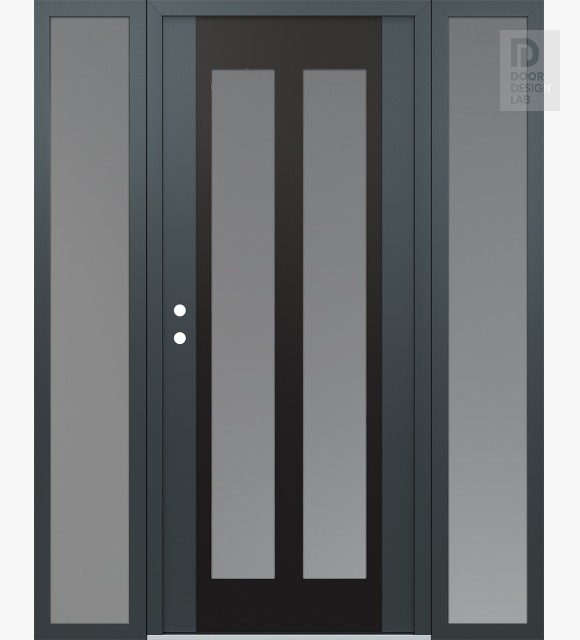 Modern Steel Front Door Diamond C14 60" x 80" anthracite/anthracite frosted Glass Panel black RHI with 2 Sidelites frosted Glass