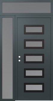 Diamond D1 50" x 96" anthracite/anthracite frosted Glass Panel black RHI with Sidelite and Transom frosted Glass