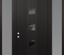 Modern Steel Front Door DIAMOND A12 68" X 96" BLACK/BLACK MIRRORED GLASS PANEL BLACK RHI WITH 2 SIDELITES AND TRANSOM FROSTED GLASS