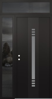 DIAMOND A5 52" X 96" BLACK/WHITE FROSTED GLASS PANEL BLACK RHI WITH SIDELITE AND TRANSOM MIRRORED GLASS