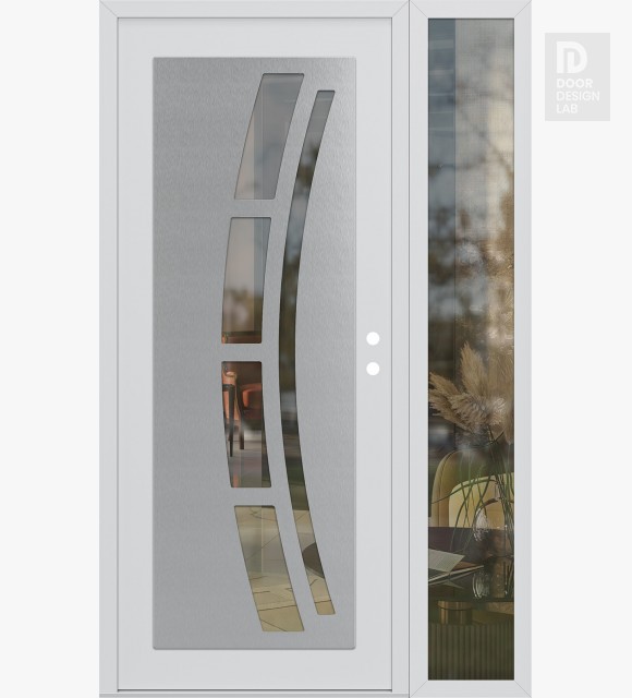 Modern Steel Front Door Diamond C12 52" x 80" white/white clear Glass Panel stainless steel LHI with Sidelite clear Glass