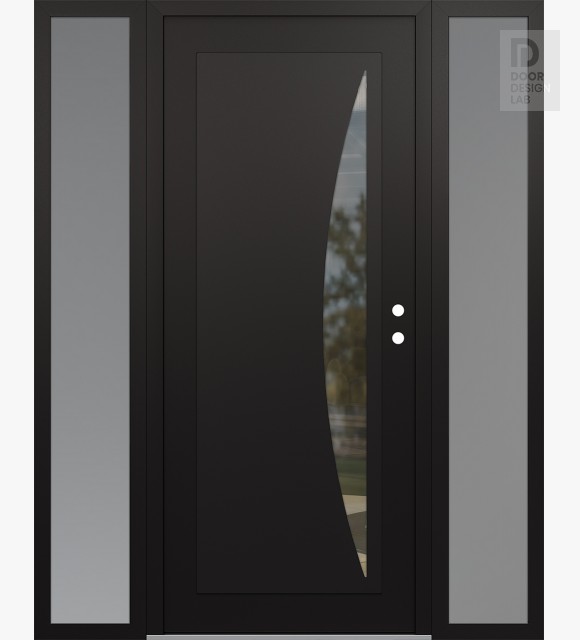 Modern Steel Front Door Diamond C13 68" x 80" black/black clear Glass Panel black LHI with 2 Sidelites frosted Glass