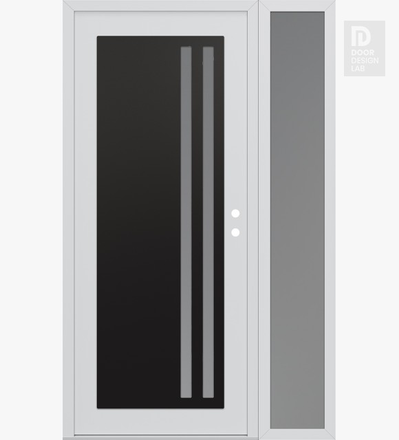 Modern Steel Front Door Diamond C6 50" x 80" white/white frosted Glass Panel black LHI with Sidelite frosted Glass
