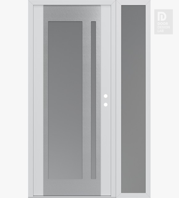 Modern Steel Front Door Diamond C15 48" x 80" white/white frosted Glass Panel stainless steel LHI with Sidelite frosted Glass