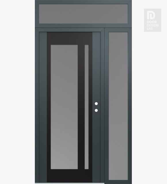 Modern Steel Front Door Diamond C15 48" x 96" anthracite/anthracite frosted Glass Panel black LHI with Sidelite and Transom frosted Glass