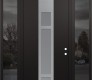 Modern Steel Front Door DIAMOND A9 68" X 96" BLACK/WHITE FROSTED GLASS PANEL STAINLESS STEEL LHI WITH 2 SIDELITES AND TRANSOM MIRRORED GLASS