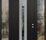 Modern Steel Front Door DIAMOND A4 64" X 96" BLACK/BLACK MIRRORED GLASS PANEL STAINLESS STEEL LHI WITH 2 SIDELITES AND TRANSOM CLEAR GLASS