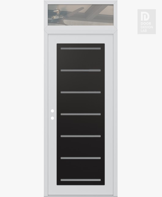Modern Steel Front Door Diamond C11 36" x 96" white/white frosted Glass Panel black RHI with Transom clear Glass