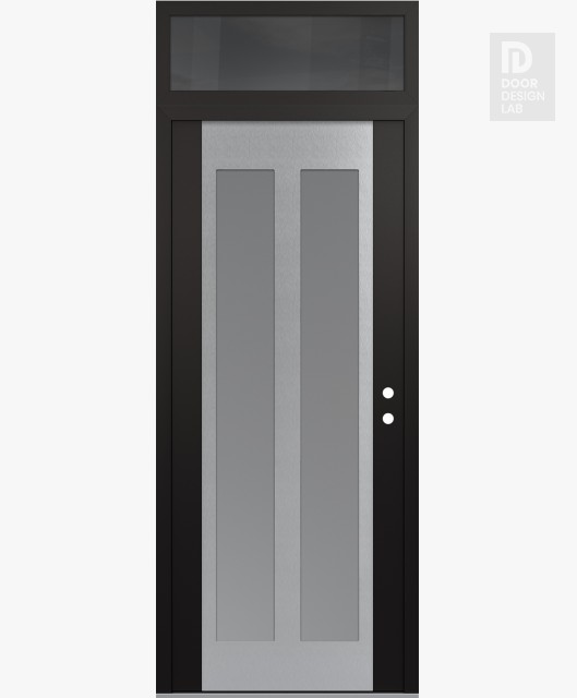 Modern Steel Front Door Diamond C14 36" x 96" black/white frosted Glass Panel stainless steel LHI with Transom mirrored Glass