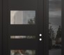 Modern Steel Front Door Diamond C10 50" x 96" black/black clear Glass Panel black LHI with Sidelite and Transom mirrored Glass