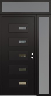 Diamond D7 50" x 96" black/black clear Glass Panel black LHI with Sidelite and Transom frosted Glass