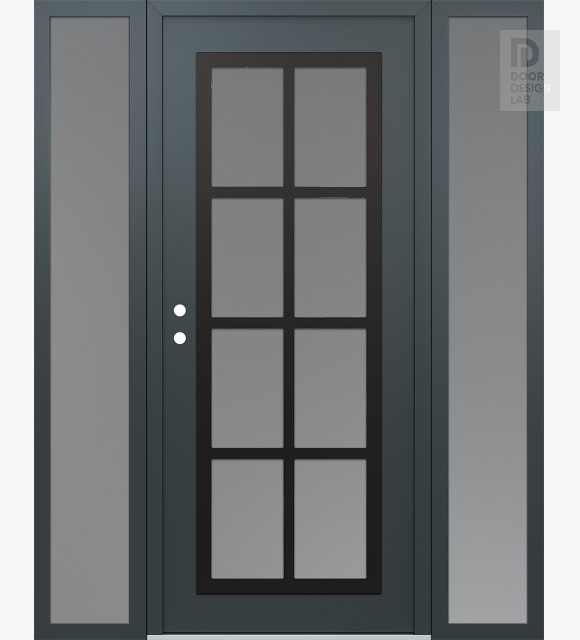 Modern Steel Front Door Diamond C16 68" x 80" anthracite/anthracite frosted Glass Panel black RHI with 2 Sidelites frosted Glass