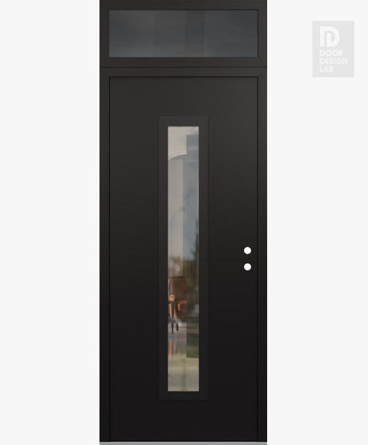 Modern Steel Front Door DIAMOND A11 36" X 96" BLACK/BLACK CLEAR GLASS PANEL BLACK LHI WITH TRANSOM MIRRORED GLASS