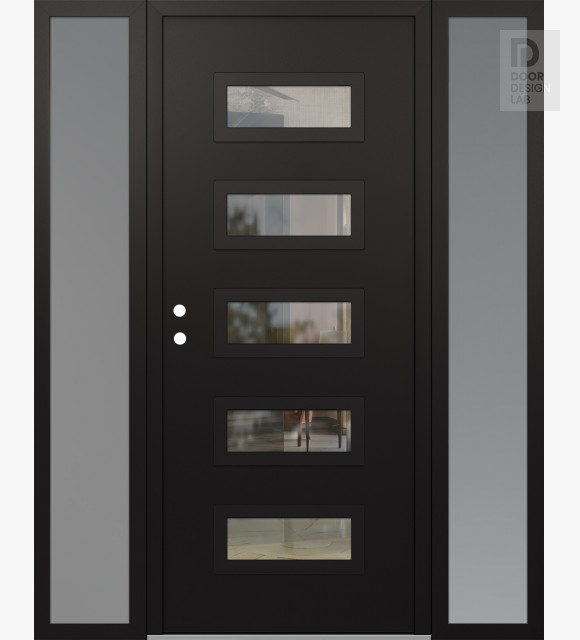 Modern Steel Front Door Diamond D1 64" x 80" black/black clear Glass Panel black RHI with 2 Sidelites frosted Glass