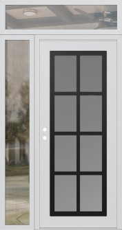 Diamond C16 52" x 96" white/white frosted Glass Panel black RHI with Sidelite and Transom clear Glass