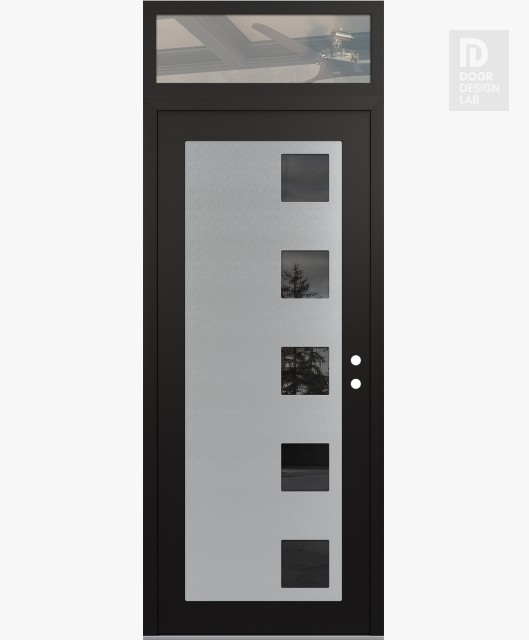 Modern Steel Front Door Diamond C5 36" x 96" black/black mirrored Glass Panel stainless steel LHI with Transom clear Glass