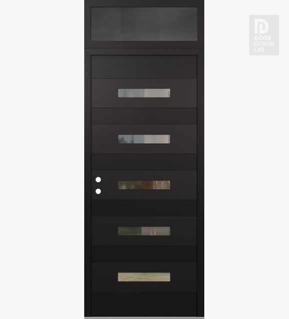 Modern Steel Front Door Diamond D9 36" x 96" black/black clear Glass Panel black RHI with Transom mirrored Glass