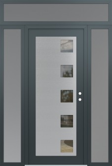 Diamond C5 60" x 96" anthracite/anthracite clear Glass Panel stainless steel LHI with 2 Sidelites and Transom frosted Glass