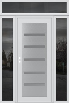 Diamond C7 68" x 96" white/white frosted Glass Panel stainless steel RHI with 2 Sidelites and Transom mirrored Glass