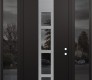 Modern Steel Front Door DIAMOND A10 68" X 96" BLACK/BLACK MIRRORED GLASS PANEL STAINLESS STEEL LHI WITH 2 SIDELITES AND TRANSOM MIRRORED GLASS
