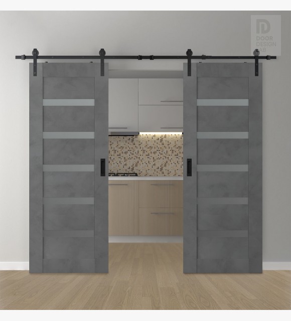 DOUBLE BARN DOOR AVON 07-04 VETRO DARK URBAN 64" X 84" X 1 3/4" BLACK HARDWARE