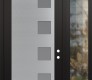 Modern Steel Front Door Diamond C5 50" x 96" black/white frosted Glass Panel stainless steel LHI with Sidelite and Transom clear Glass