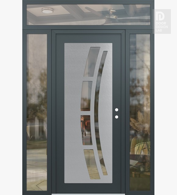 Modern Steel Front Door Diamond C12 60" x 96" anthracite/anthracite clear Glass Panel stainless steel LHI with 2 Sidelites and Transom clear Glass