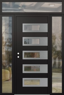 Diamond D3 68" x 96" black/black clear Glass Panel stainless steel RHI with 2 Sidelites and Transom clear Glass