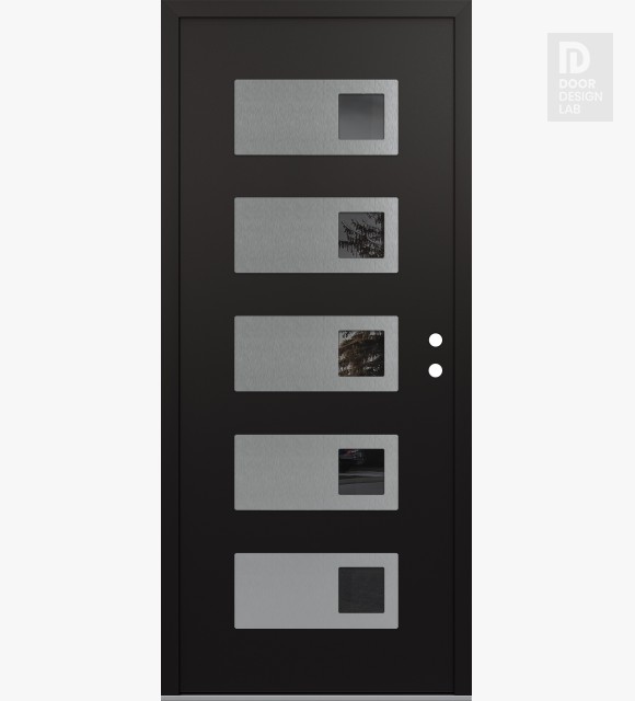 Modern Steel Front Door Diamond D2 36" x 80" black/black mirrored Glass Panel stainless steel LHI