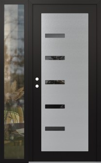 Diamond C8 52" x 80" black/black mirrored Glass Panel stainless steel RHI with Sidelite clear Glass