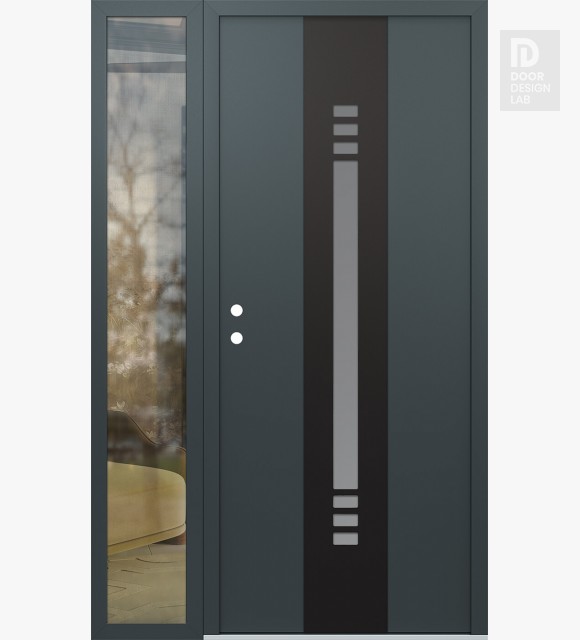 Modern Steel Front Door DIAMOND A5 50" X 80" ANTHRACITE/ANTHRACITE FROSTED GLASS PANEL BLACK RHI WITH SIDELITE CLEAR GLASS