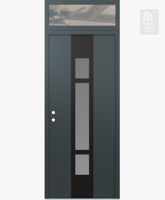 Modern Steel Front Door DIAMOND A9 36" X 96" ANTHRACITE/ANTHRACITE FROSTED GLASS PANEL BLACK RHI WITH TRANSOM CLEAR GLASS