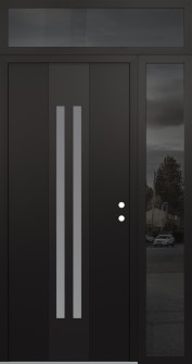 DIAMOND A8 48" X 96" BLACK/WHITE FROSTED GLASS PANEL BLACK LHI WITH SIDELITE AND TRANSOM MIRRORED GLASS