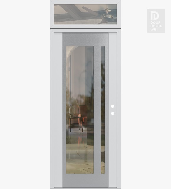 Modern Steel Front Door Diamond C15 36" x 96" white/white clear Glass Panel stainless steel LHI with Transom clear Glass