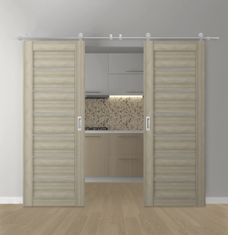 DOUBLE BARN DOOR ALBA SHAMBOR 72" X 80" X 1 3/4" STAINLESS STEEL HARDWARE