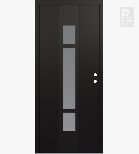 Modern Steel Front Door DIAMOND A9 36" X 80" BLACK/WHITE FROSTED GLASS PANEL BLACK LHI