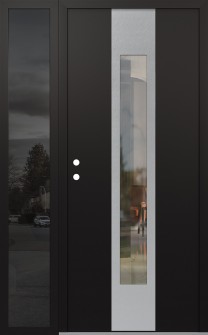 DIAMOND A1 48" X 80" BLACK/BLACK CLEAR GLASS PANEL STAINLESS STEEL RHI WITH SIDELITE MIRRORED GLASS