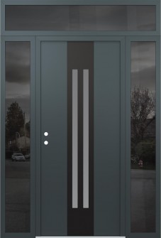 DIAMOND A8 60" X 96" ANTHRACITE/ANTHRACITE FROSTED GLASS PANEL BLACK RHI WITH 2 SIDELITES AND TRANSOM MIRRORED GLASS