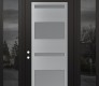 Modern Steel Front Door Diamond C10 64" x 96" black/white frosted Glass Panel stainless steel RHI with 2 Sidelites and Transom mirrored Glass