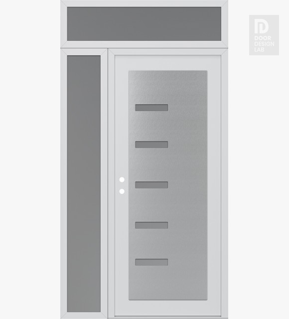 Modern Steel Front Door Diamond C8 48" x 96" white/white frosted Glass Panel stainless steel RHI with Sidelite and Transom frosted Glass